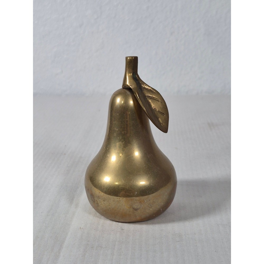 Vtg Solid Brass Pear Figurine Decorative Fruit Paperweight Mid Century Modern