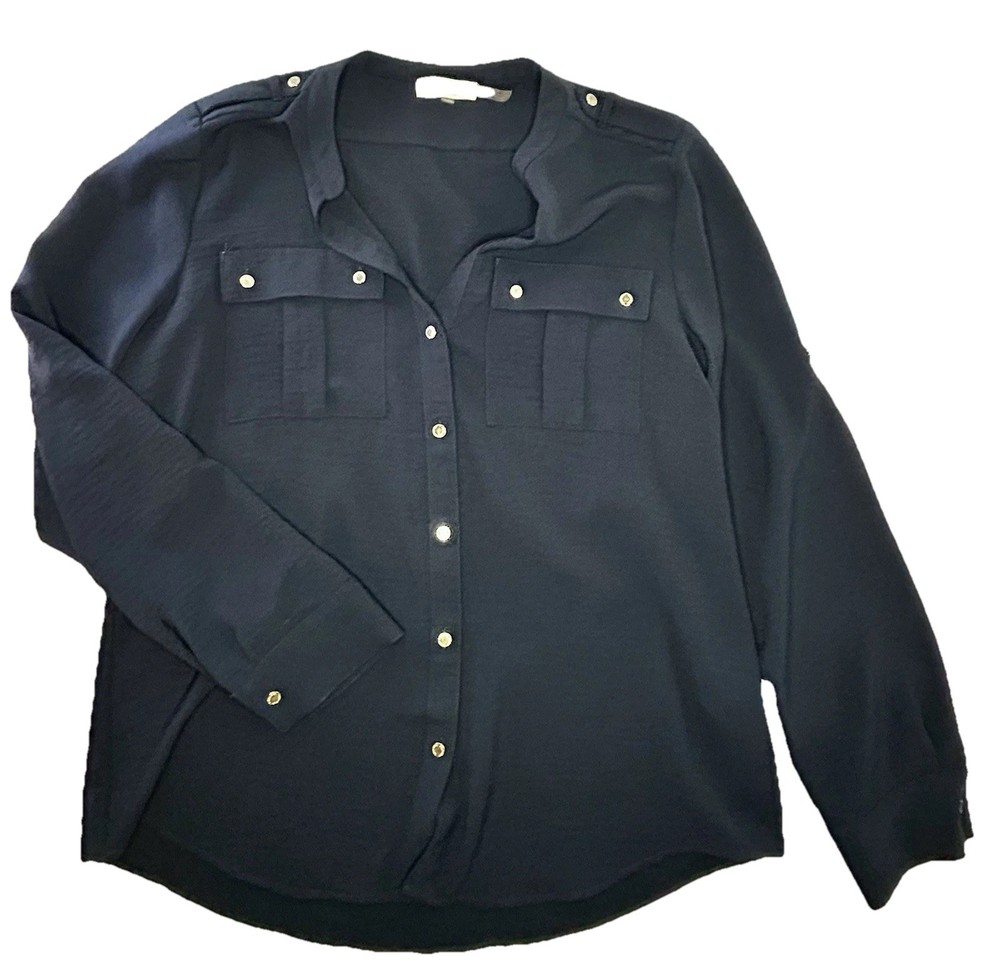 Calvin Klein Women's Textured Roll-tab Button-down Shirt Size M
