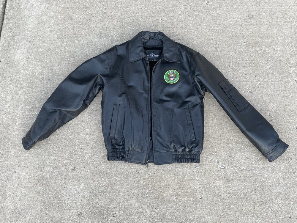 Vintage Army Military Leather Jacket Oscar Piel Men’s Size Small