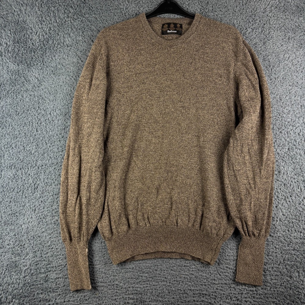 Barbour Jumper Mens Large Brown Knit Pullover Sweater Outdoor Made In Scotland