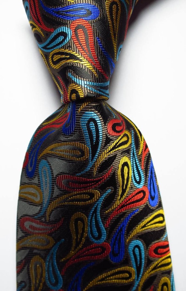 Classic Paisley Jacquard Silk Tie for Men in Black Gold Red Blue