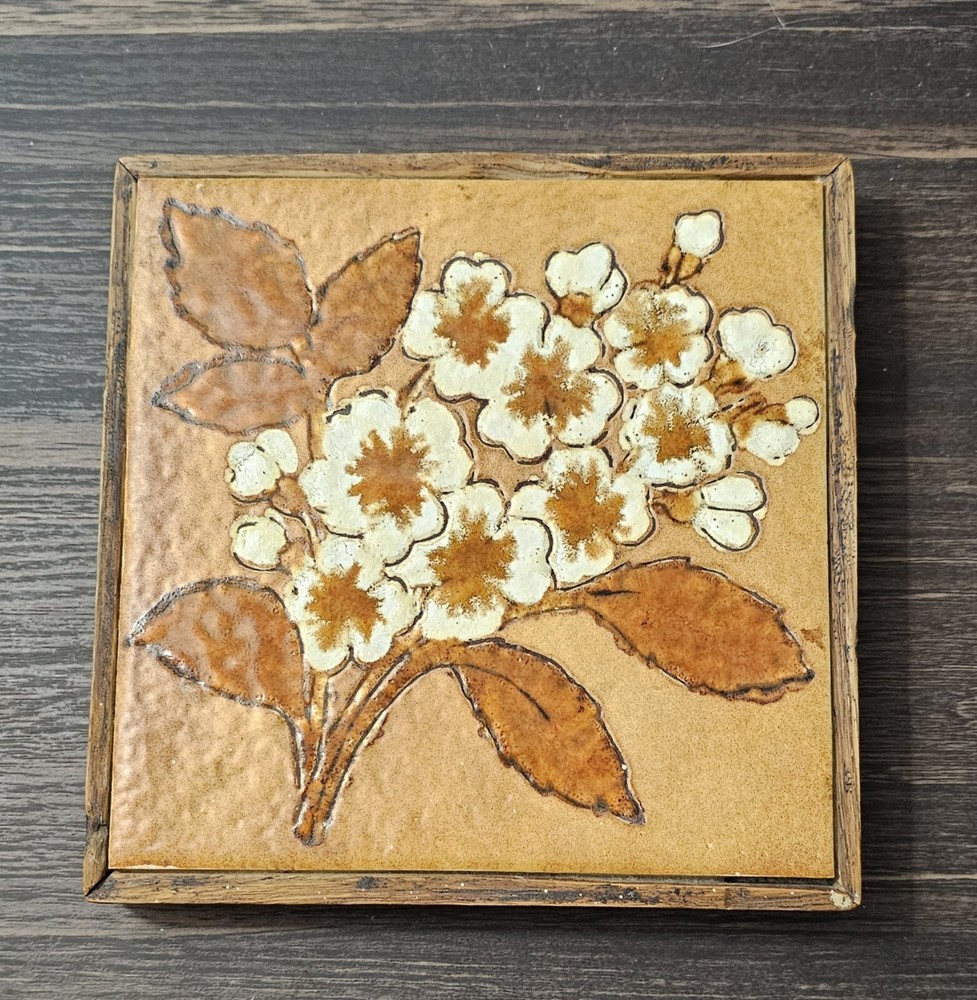 Vtg Semigress Italian Tile Poppy Seed Trivet Clay & Wood