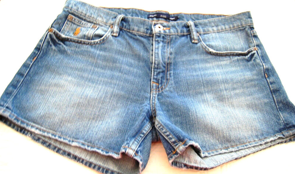 Y2K VTG Ralph Lauren Sport Women's Mid Rise Blue Denim Shorts Gold Label Size 10
