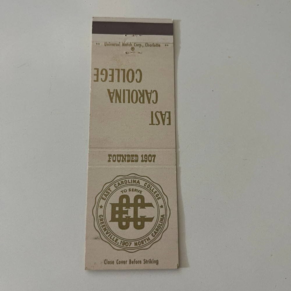 East Carolina College Founded 1907 Greenville NC Vintage Matchbook Cover SMB23-4