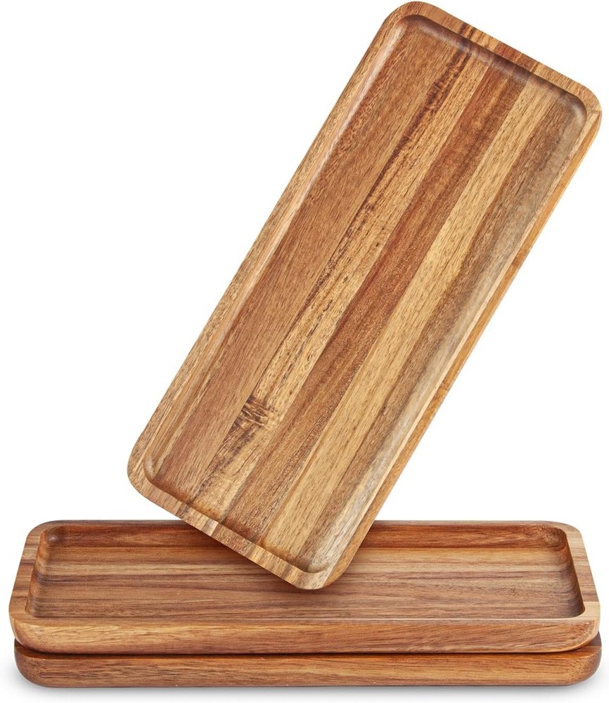 Set of 3 Acacia Wood Serving Trays 14 Inch Wooden Platters-image