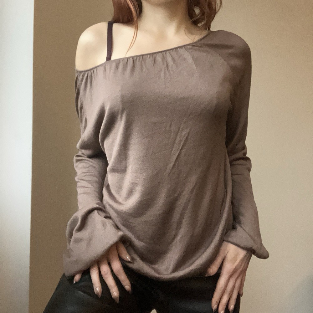 Harvey Nichols Light Brown 100% Silk Fine Knit Long Sleeve Top Women’s