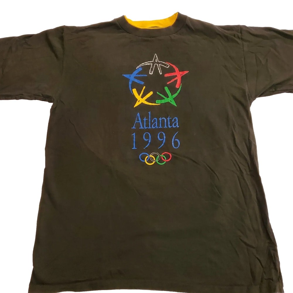 Vintage 90s XL Atlanta 1996 Olympics Games Art Logo T Shirt Sports Ringer Salem