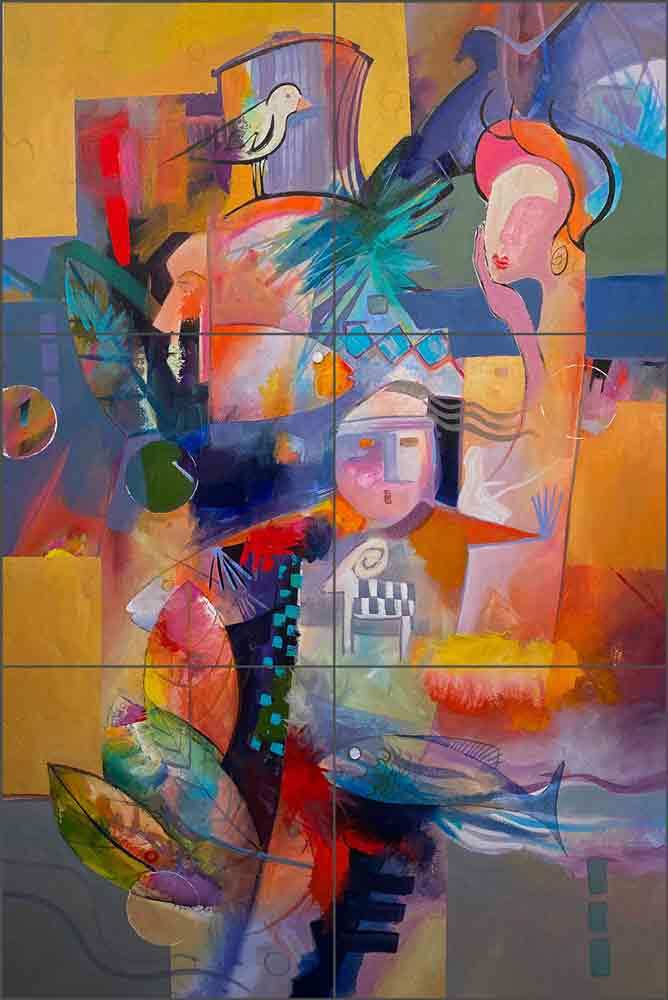 Abstract Tile Backsplash Warren Cullar Art Ceramic Mural WC139