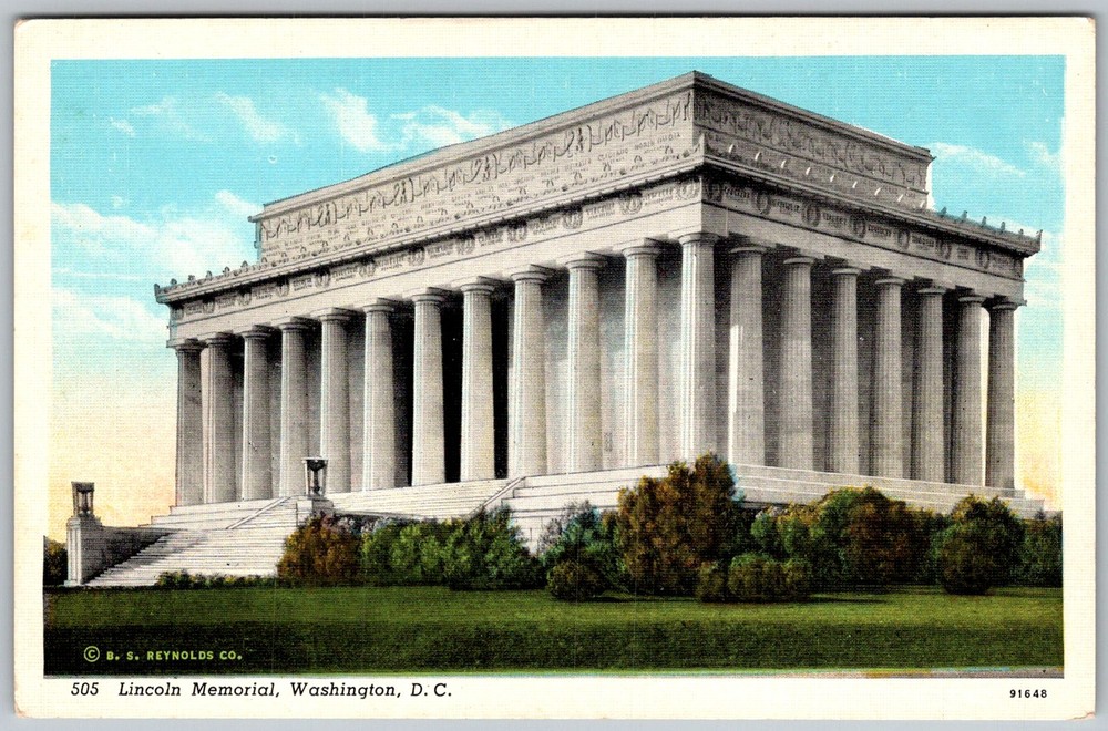 Vtg Linen Postcard Lincoln Memorial Statue Washington, DC 1930s
