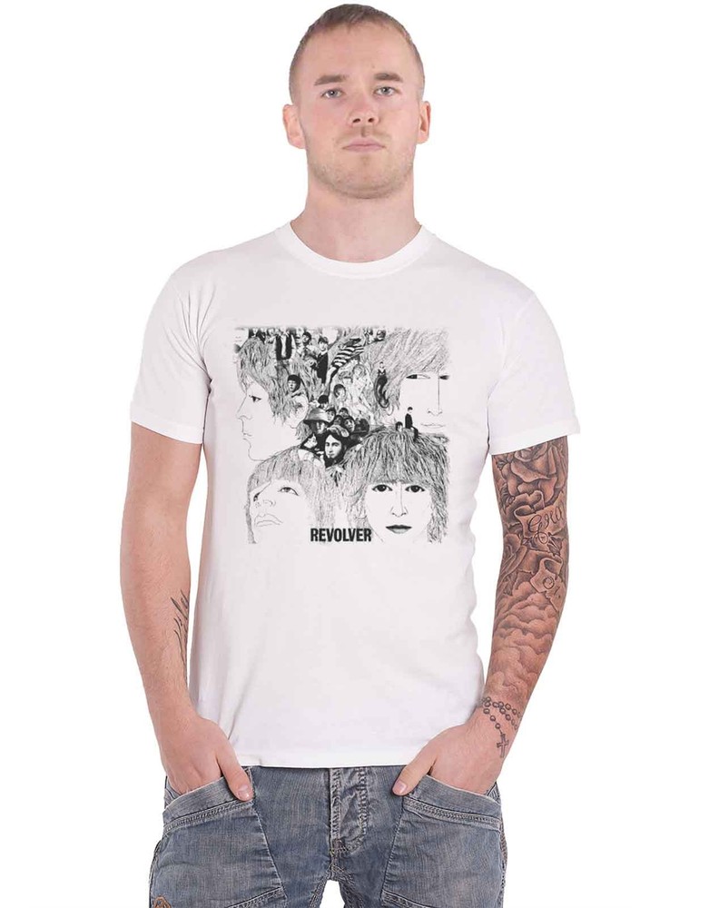 The Beatles T Shirt Revolver Album Cover Band Logo Official Mens New White