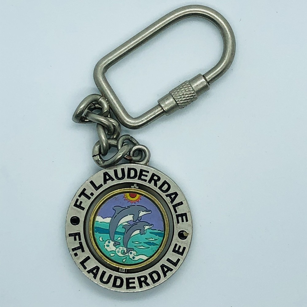 Florida Spinner Keychain - Metal Dolphins Keyring Souvenir Ft Lauderdale