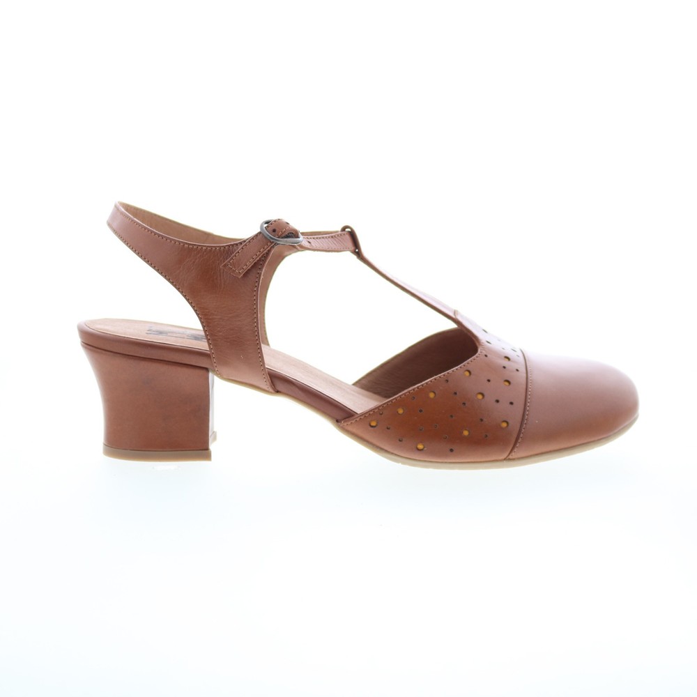 Miz Mooz Finola Womens Brown Leather Hook & Loop Heeled Sandals Shoes 38