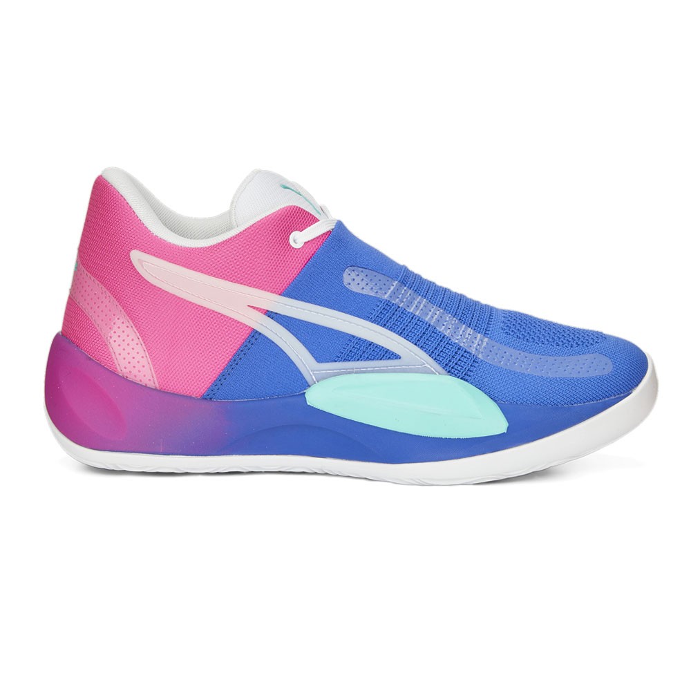 PUMA Rise Nitro Fadeaway Basketball  Mens Blue, Pink Sneakers Athletic Shoes 378