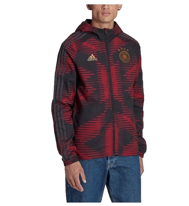 adidas Germany DNA Hooded Windbreaker Black/Red Tactile Gold Logo XL.