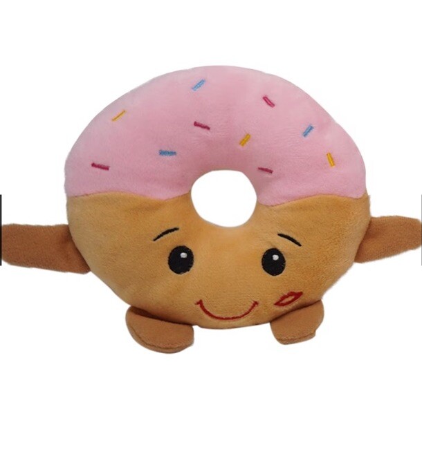 Valentines Day Pink Donut Plush Toy with Hearts Cute Stuffed Gift