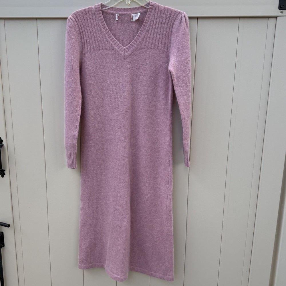 Vintage Pink Sweater Midi Dress 60% Lambswool 20% Rabbit Hair Size Medium