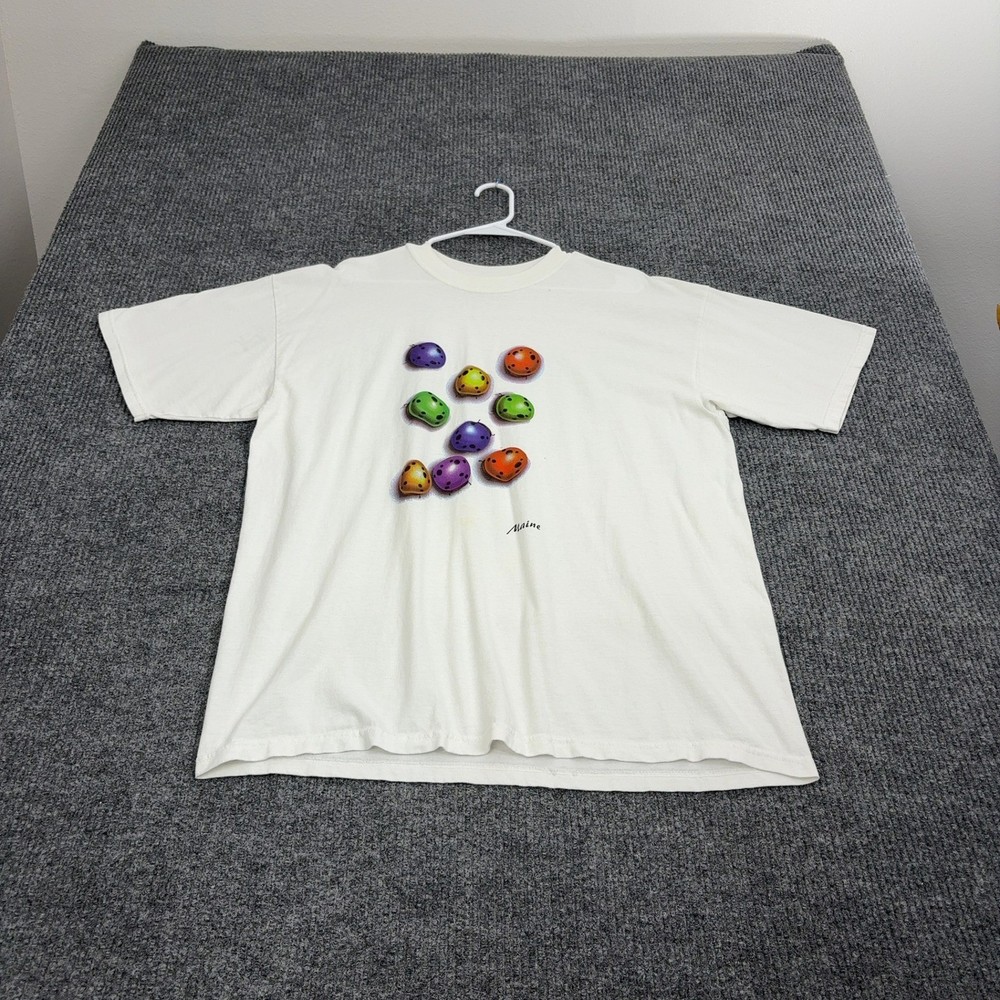 Vintage Gildan T Shirt Mens XL White Cotton Maine Ladybugs Graphic Nature Style
