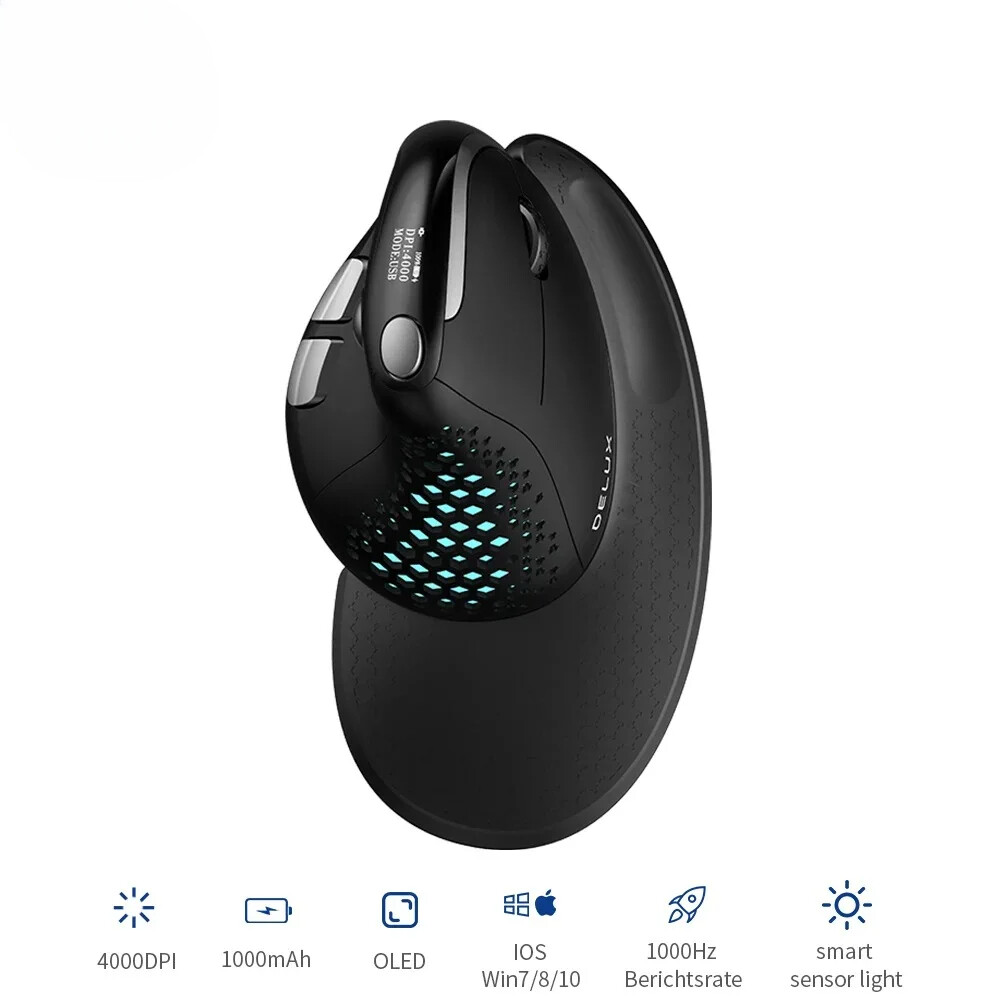 M618XSD Seeker Ergonomic Vertical Mouse with OLED Display 4000DPI Rechargeable for Comfort and Precision
