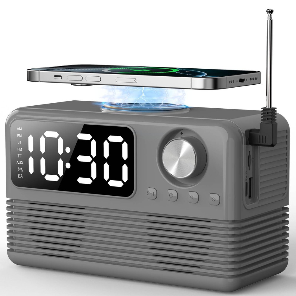 15W Fast Wireless Charger with Bluetooth Speaker Alarm Clock 4-in-1 Multi-Function Device