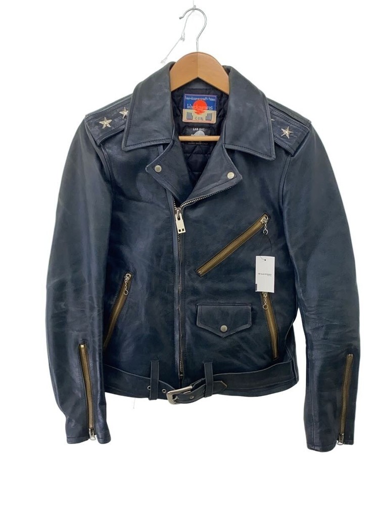Blackmeans Motorcycle Leather Jacket/Double Riders Jacket/3/Cowhide/Blu/Bbj-5 34