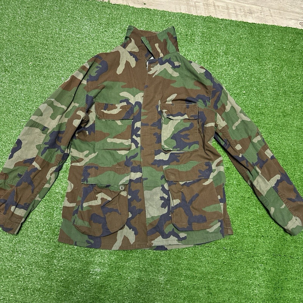 Vintage US Army Woodland Camo BDU Field Jacket Shirt Coat Men’s Large Reg