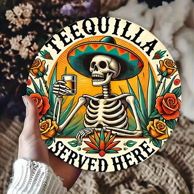 8-Inch Mexican Tequila Bar Wall Decor Vintage Skeleton Sombrero