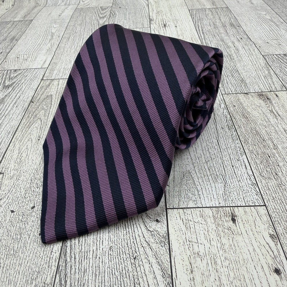 Brooks Brothers Makers Silk Tie Navy Blue/Purple Stripes Made in USA 57”L