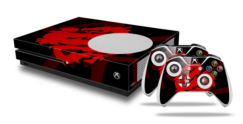 Skin XBOX One S Console Controller Oriental Dragon Red on Black