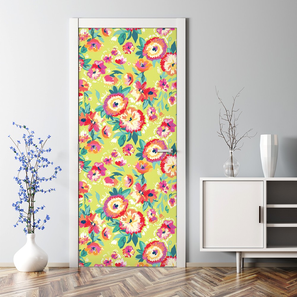 Bright Floral Meadow Flowers Bubble Free Door sticker Decal Home Decor