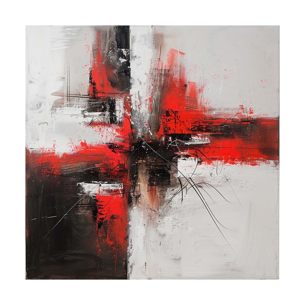 Hand-Painted Oil Painting Abstract Wall Art Red and Black Imaginative Vistas