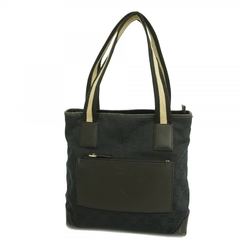 GUCCI GG Canvas Tote Bag Black with Silver Hardware 416895