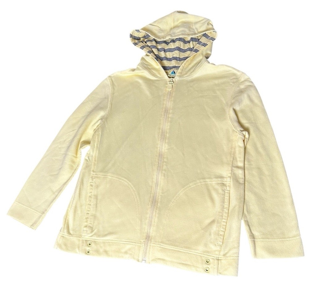 Onque Hoodie Knit Sweater Women Size Small Yellow Zip Up Nautical Cotton Pockets