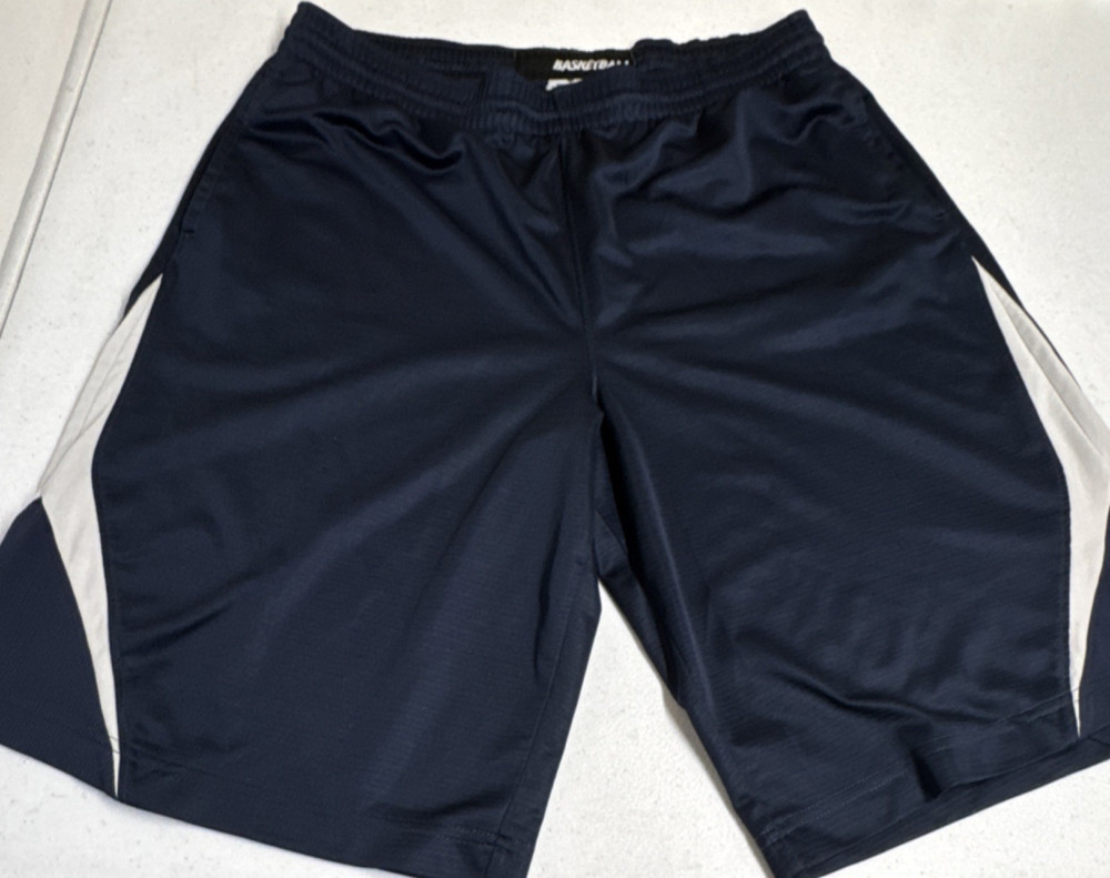 Nike Men's Blue/White Colorblock Basketball Athletic Shorts L Drawstring Pockets