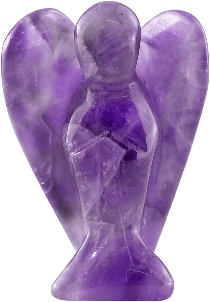 Amethyst Crystal Angel Figurines Statues Natural Gemstone Carved Pocket Guardia