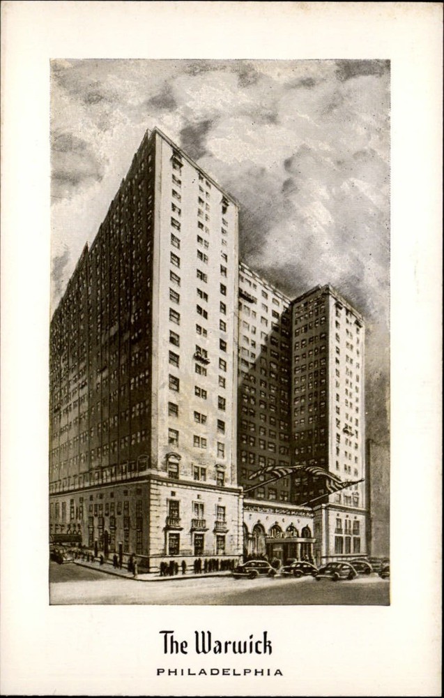 Warwick Hotel Philadelphia Pennsylvania ~ artist rendering ~ vintage postcard