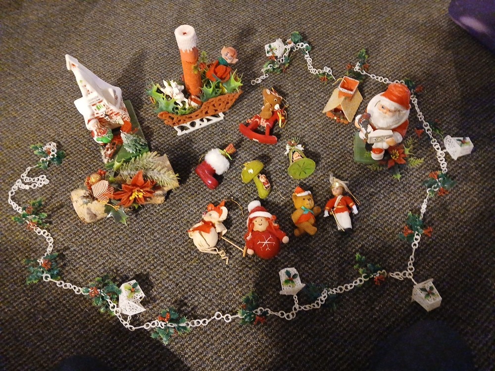 lot of vintage Flocked christmas Decor And Ornaments