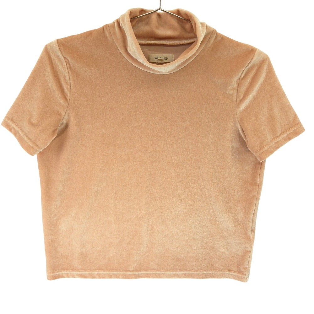 Madewell Shirt Womens XS Cream Velvet Mockneck Tee Short Sleeve Top Stretch