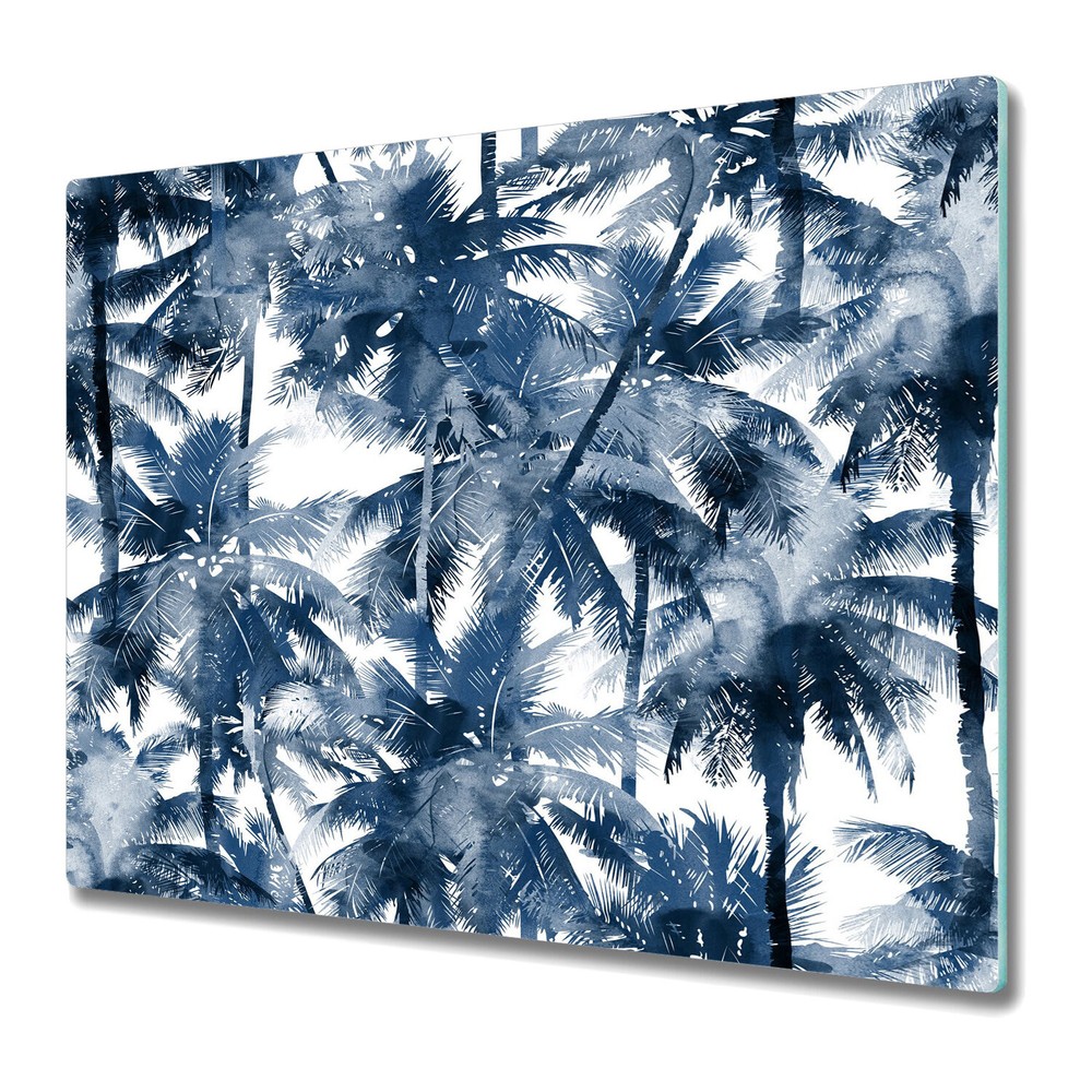 Glass Chopping Board Watercolour palm Tropical painting Navy palm 60x52