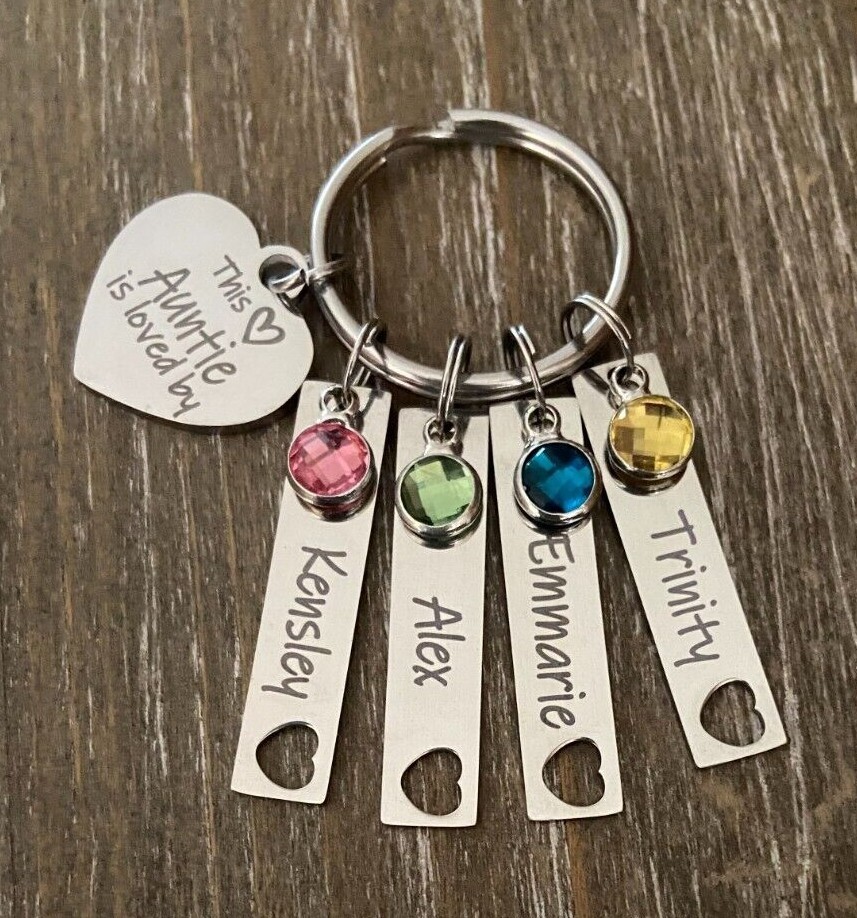 Auntie Keychain Personalized name birthstone custom engraved Aunt gift