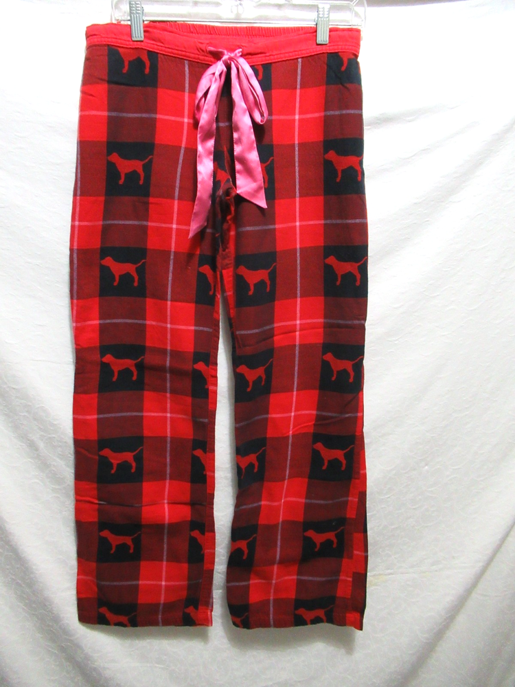 Victoria's Secret XS Black & Red Plaid Long Cotton Flannel Pajama Bottoms