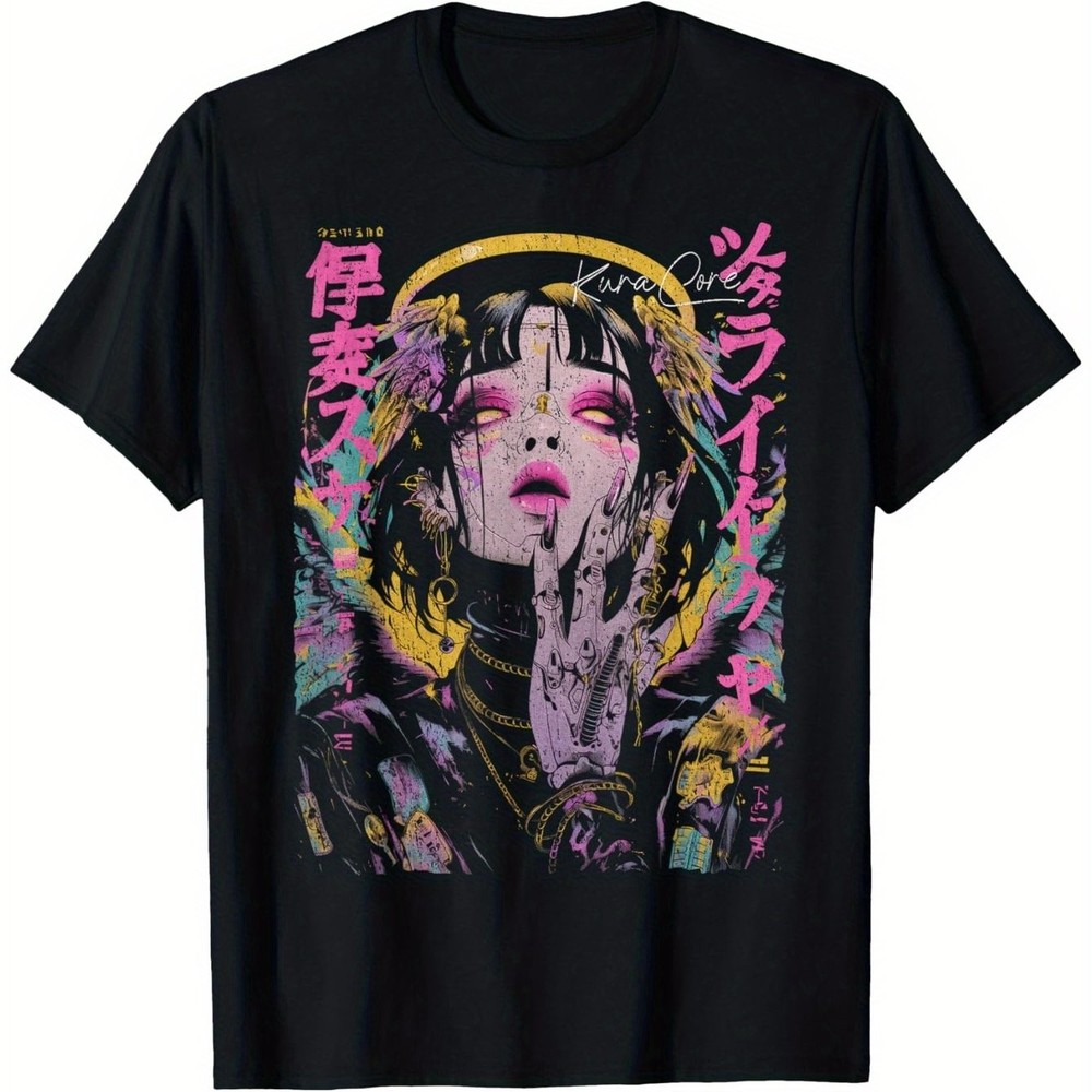 Cyberpunk Angel T Shirt Y2K Anime Aesthetic Graphic Streetwear Casual Tee