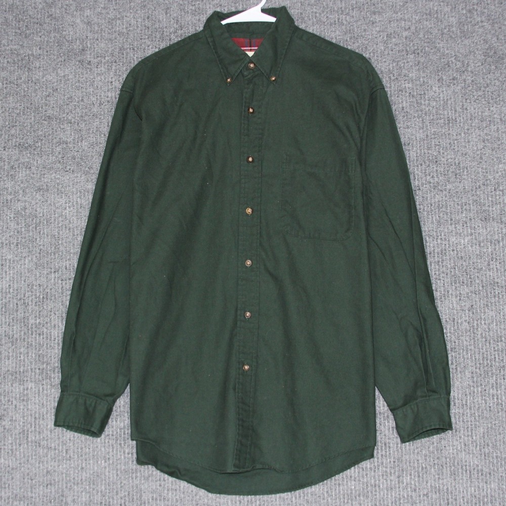 Eddie Bauer Mens M Flannel Button Down Shirt Long Sleeve Green Plaid Retro