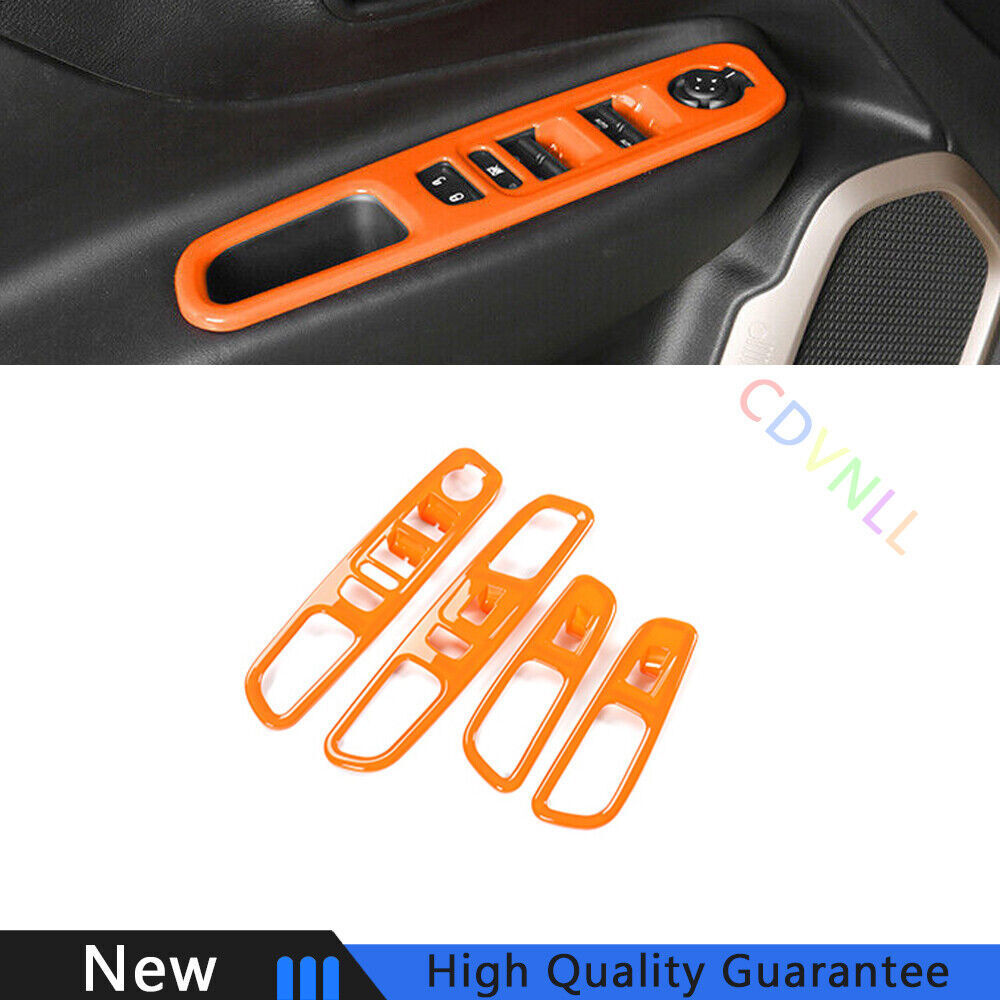 For Jeep Renegade 2015-2020 Bright Orange Window Lock Lift Panel Frame Trim 4PCS