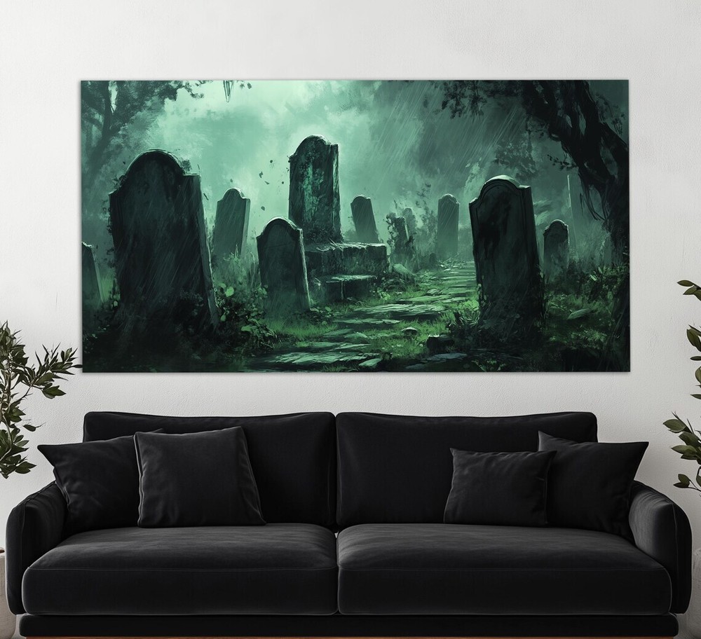 Night Graveyard with Broken Graves Abstract Wall Art Canvas Unframed Print Art-image