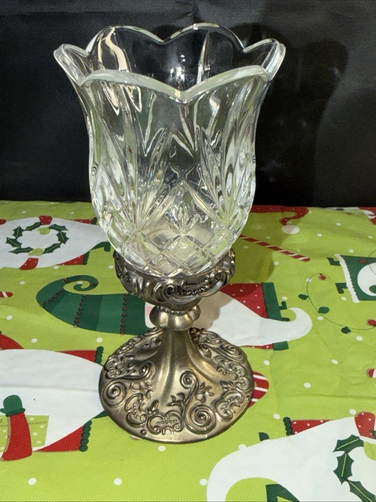 VTG Godinger Crystal Silver Plated  Candle/Votive Holder Baroque Style 7