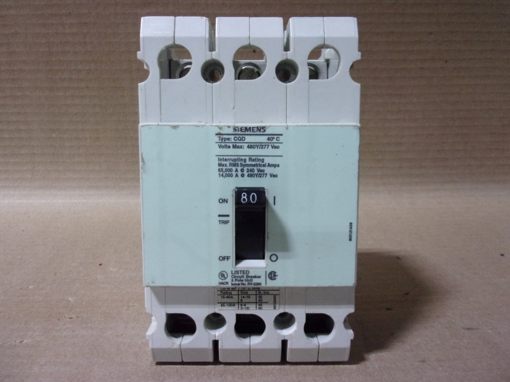 Siemens CQD CQD380 3 Pole 80 Amp 480v Circuit Breaker AK