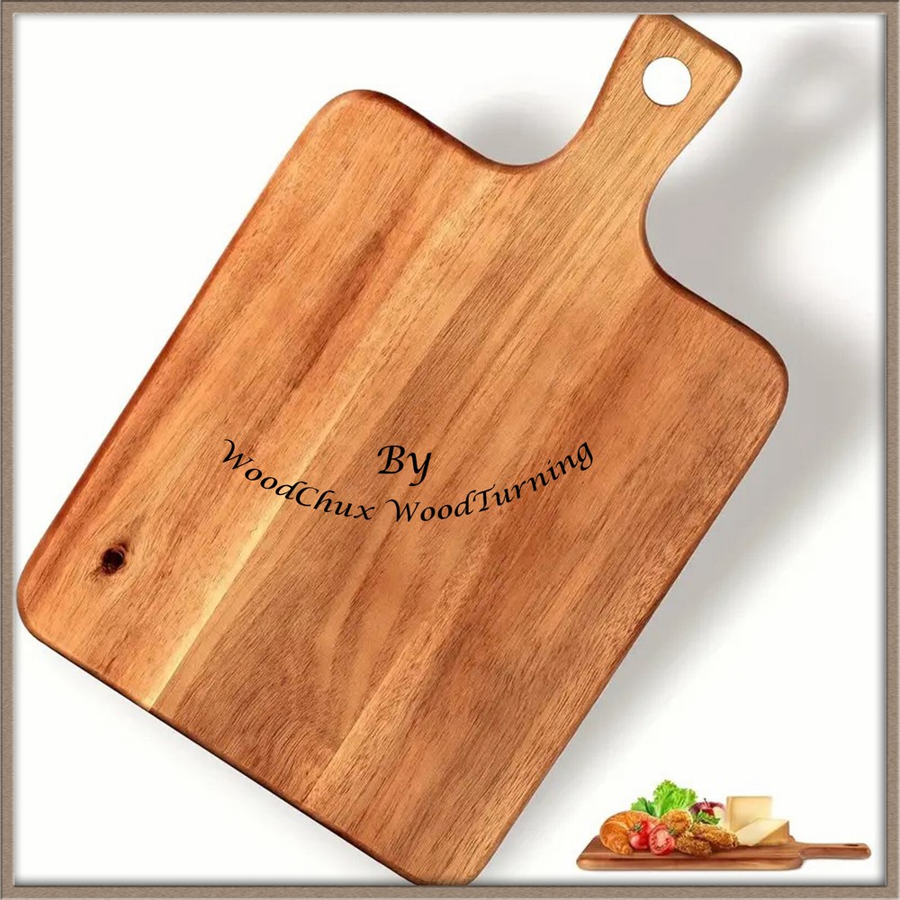 Acacia Wood Cutting Board With Handle 5.79” x 11” Charcuterie Custom Engraving-image