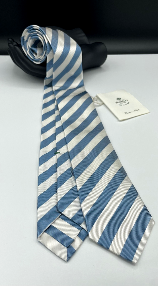 LUIGI BORRELLI Napoli Men's 100% Silk Tie ~ Blue ~ Striped ~ Made in Italy!