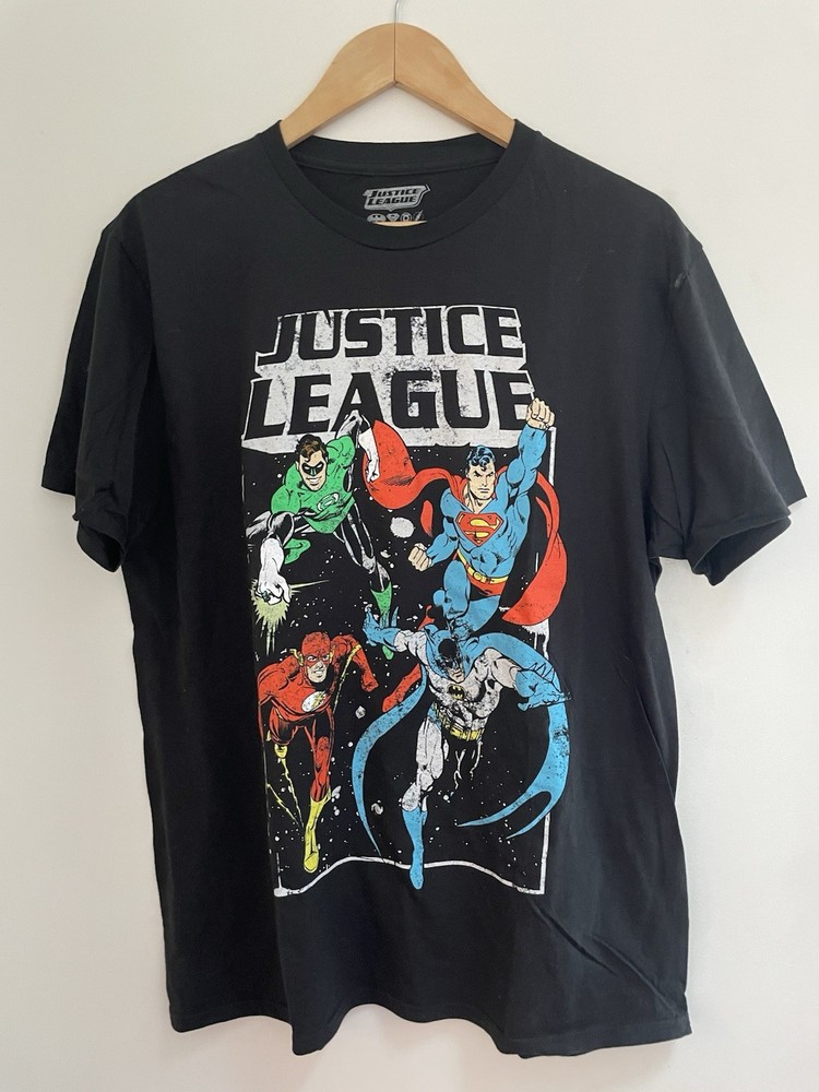Justice League Men's Superheros Superman Batman Cotton Crewneck T-Shirt Black L
