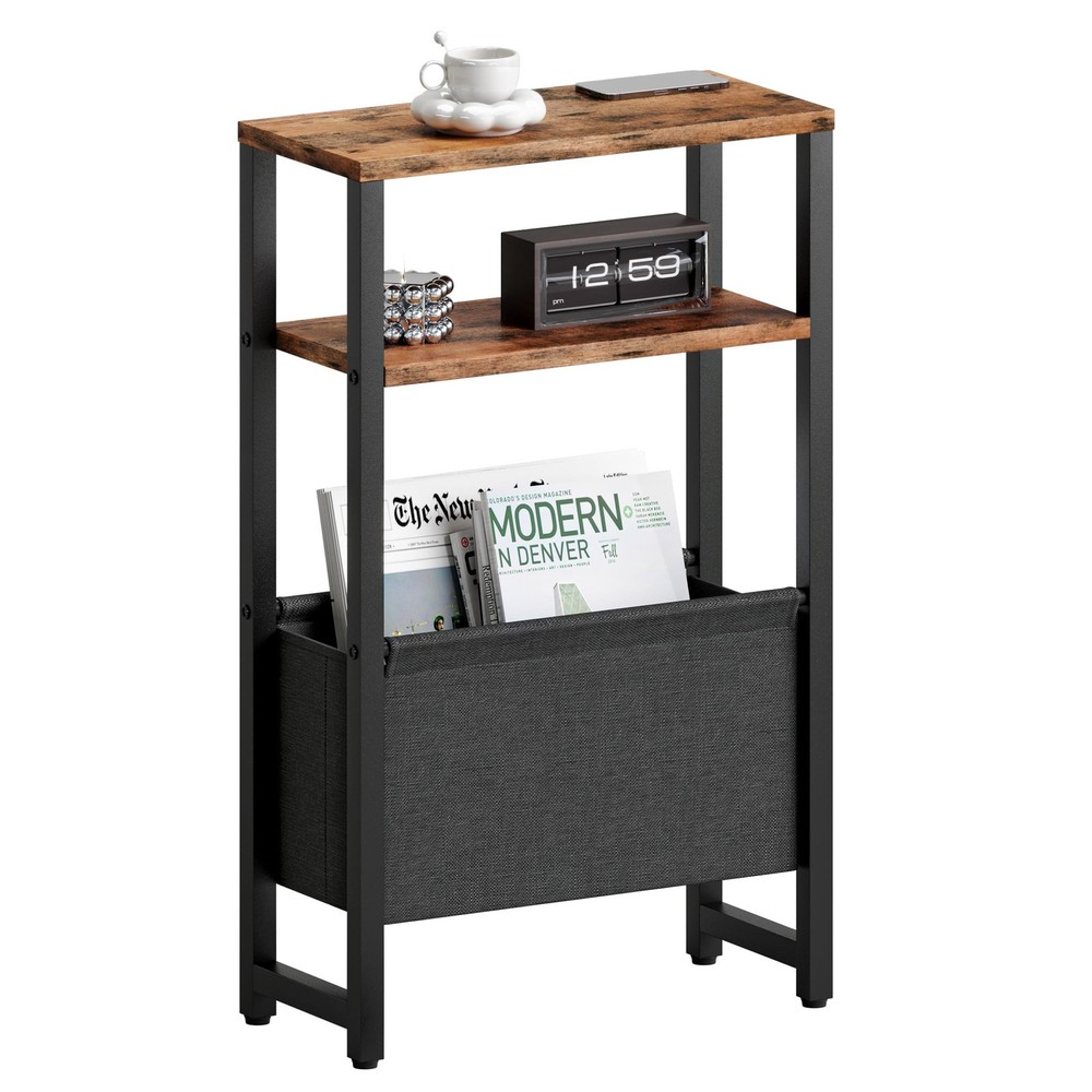 Narrow Side Table, Slim End Table with Magazine Rack, Bedside Table for Small...